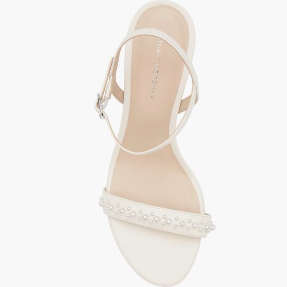 NEW Stuart Weitzman 9 Dancer 75 Demipearl Heel Sandal Calf Leather White Wedding - Picture 5 of 13